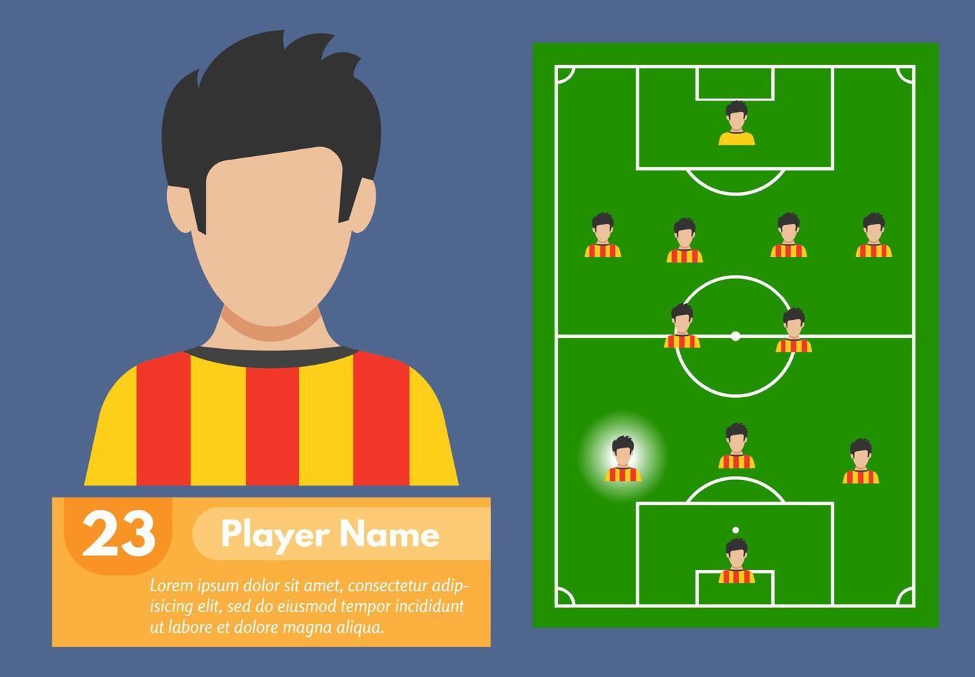 perfil del futbolista y su lugar en el campo de fútbol. ilustración vectorial vector