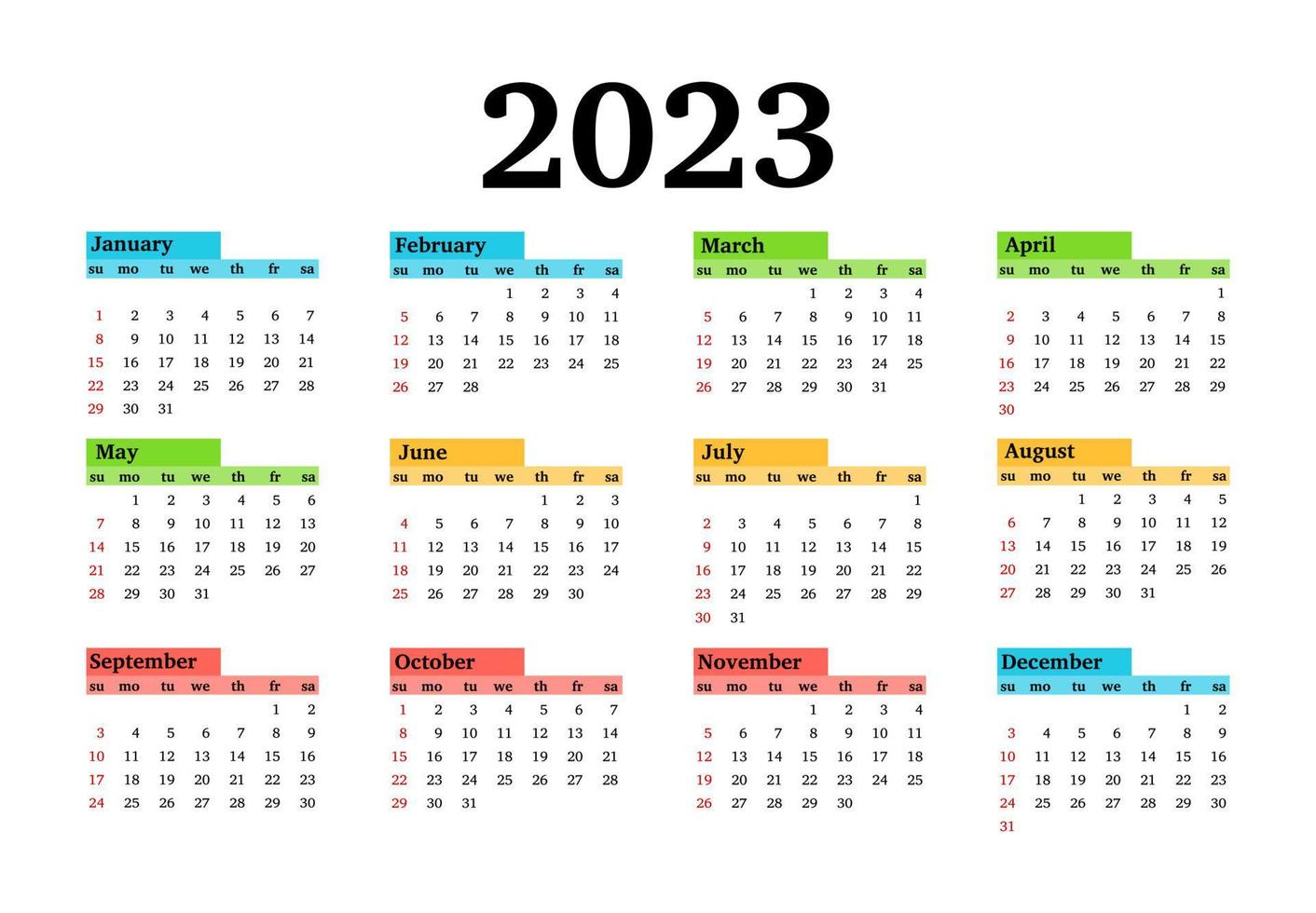 Calendar for 2023 isolated on a white background vector