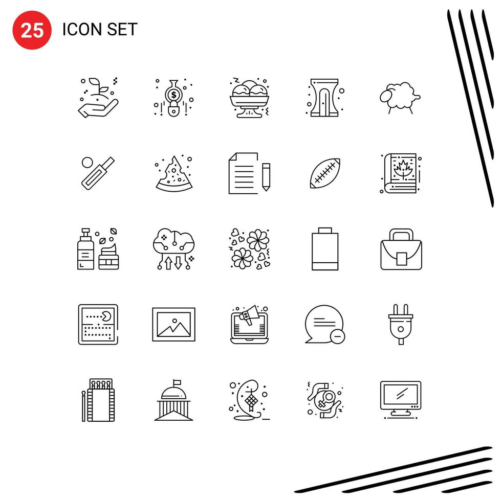 Group of 25 Lines Signs and Symbols for wool lamb takoyaki sharpener education Editable Vector Design Elements