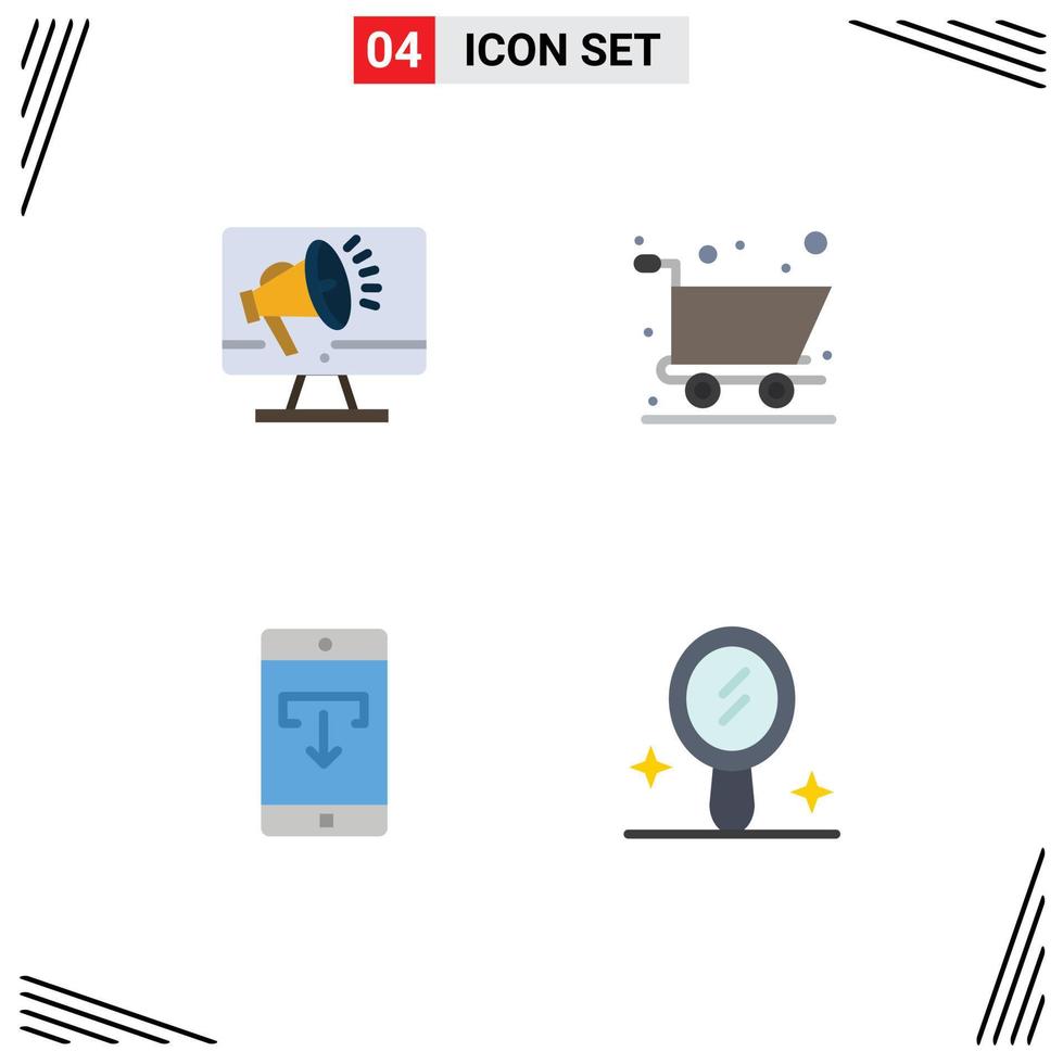 4 User Interface Flat Icon Pack of modern Signs and Symbols of speaker data speaker online shopping mobile Editable Vector Design Elements