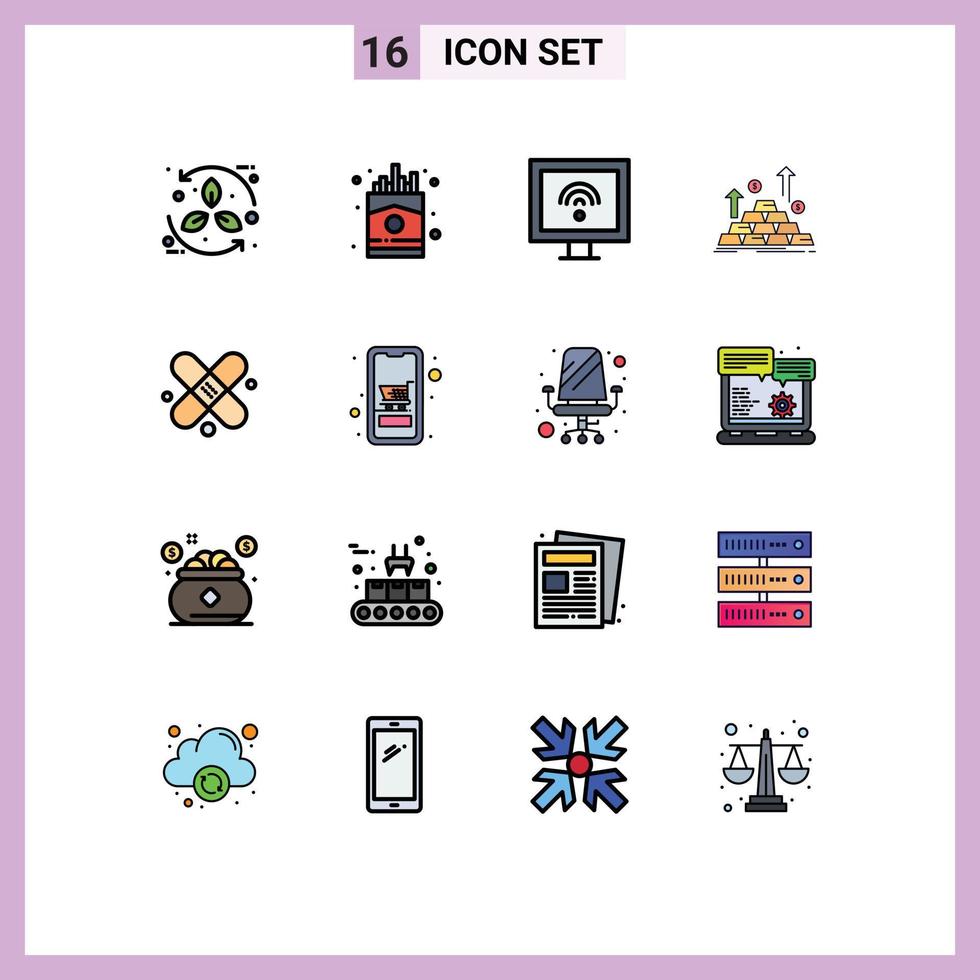 Universal Icon Symbols Group of 16 Modern Flat Color Filled Lines of growth cash french coin tv Editable Creative Vector Design Elements