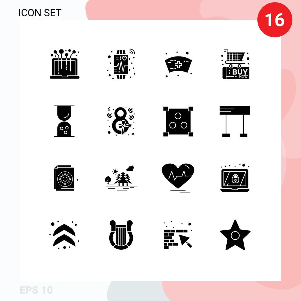 Set of 16 Commercial Solid Glyphs pack for outline business cap shopping buy Editable Vector Design Elements