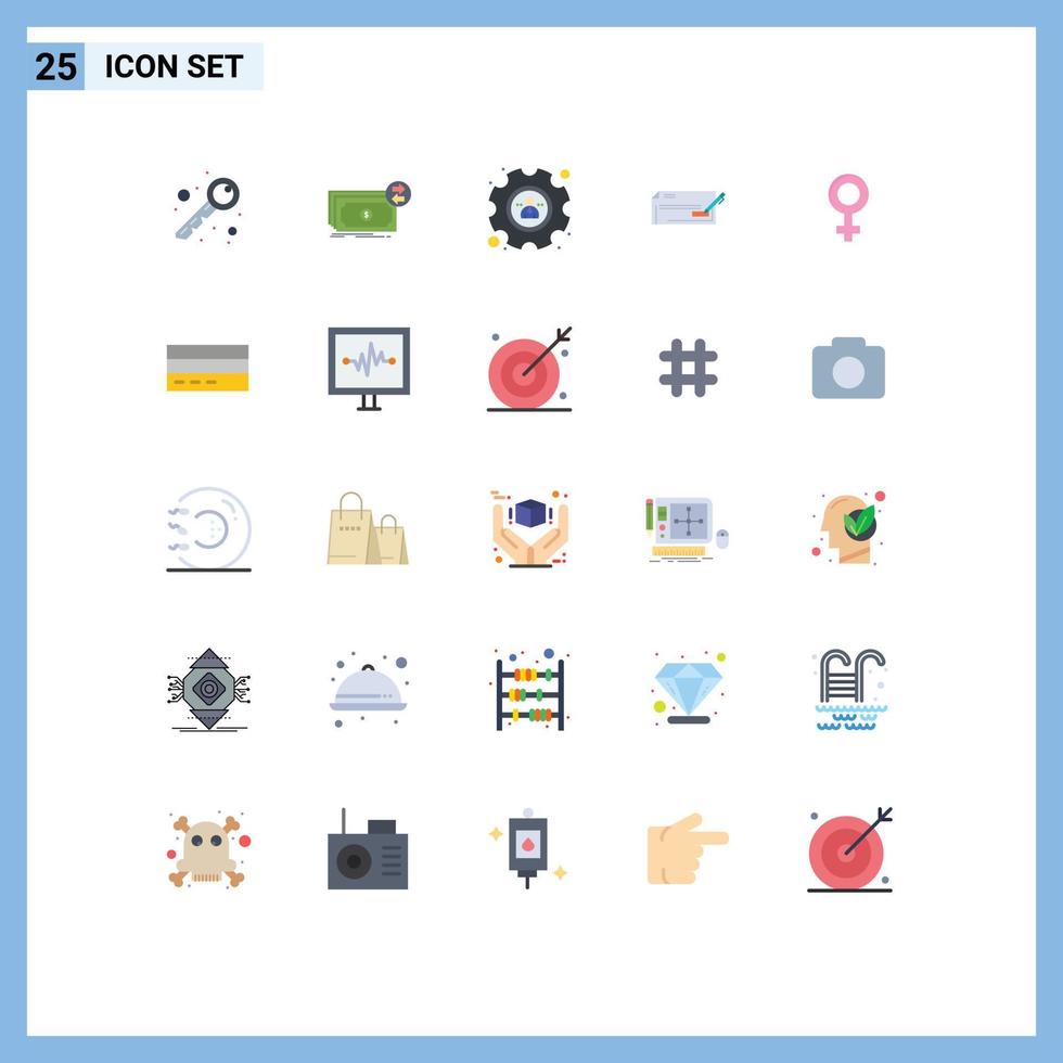 Pack of 25 Modern Flat Colors Signs and Symbols for Web Print Media such as female finance management business bank Editable Vector Design Elements