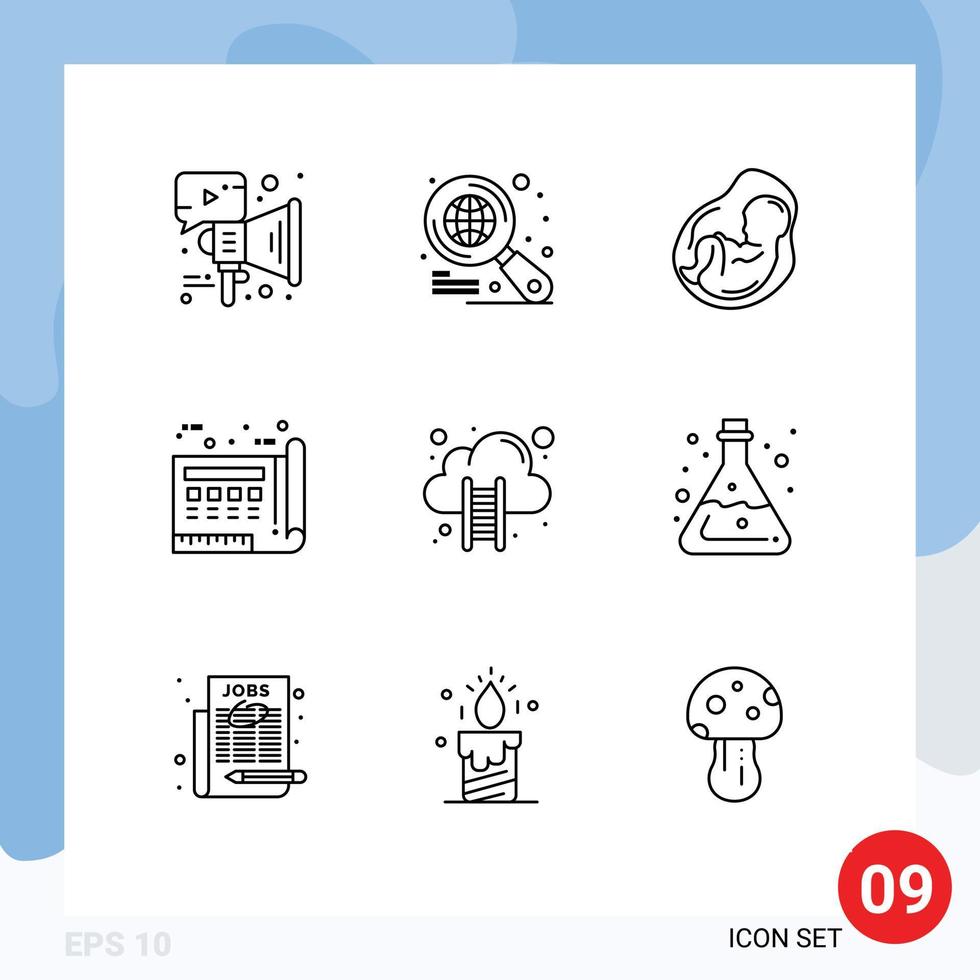 Pack of 9 Modern Outlines Signs and Symbols for Web Print Media such as cloud computing paper pregnancy drawing blue Editable Vector Design Elements