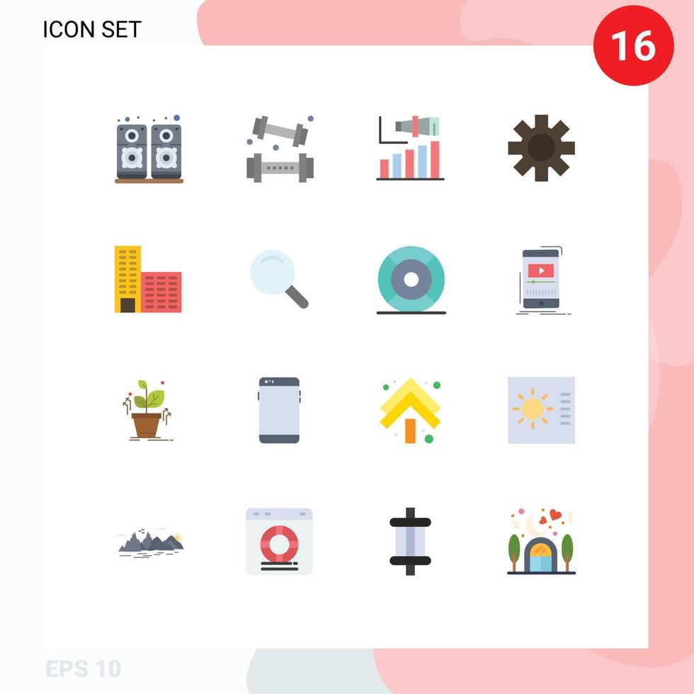 Flat Color Pack of 16 Universal Symbols of building gear business cog vision Editable Pack of Creative Vector Design Elements