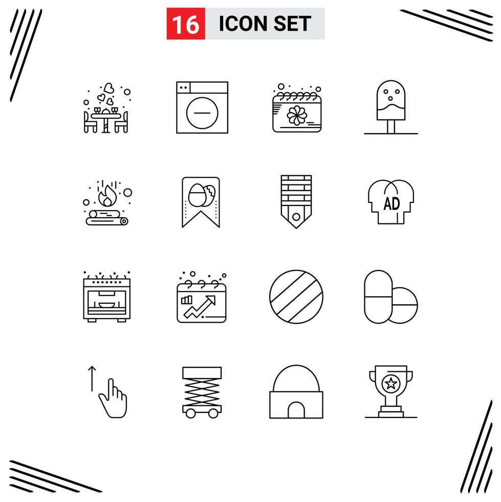 Outline Pack of 16 Universal Symbols of campfire food minimize done spring Editable Vector Design Elements