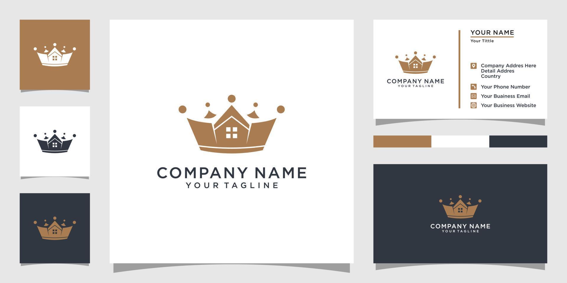 Crown vector logo design with home