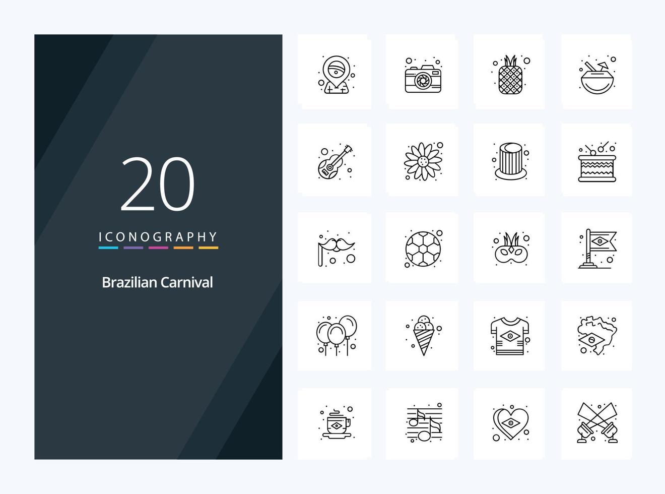 20 Brazilian Carnival Outline icon for presentation vector