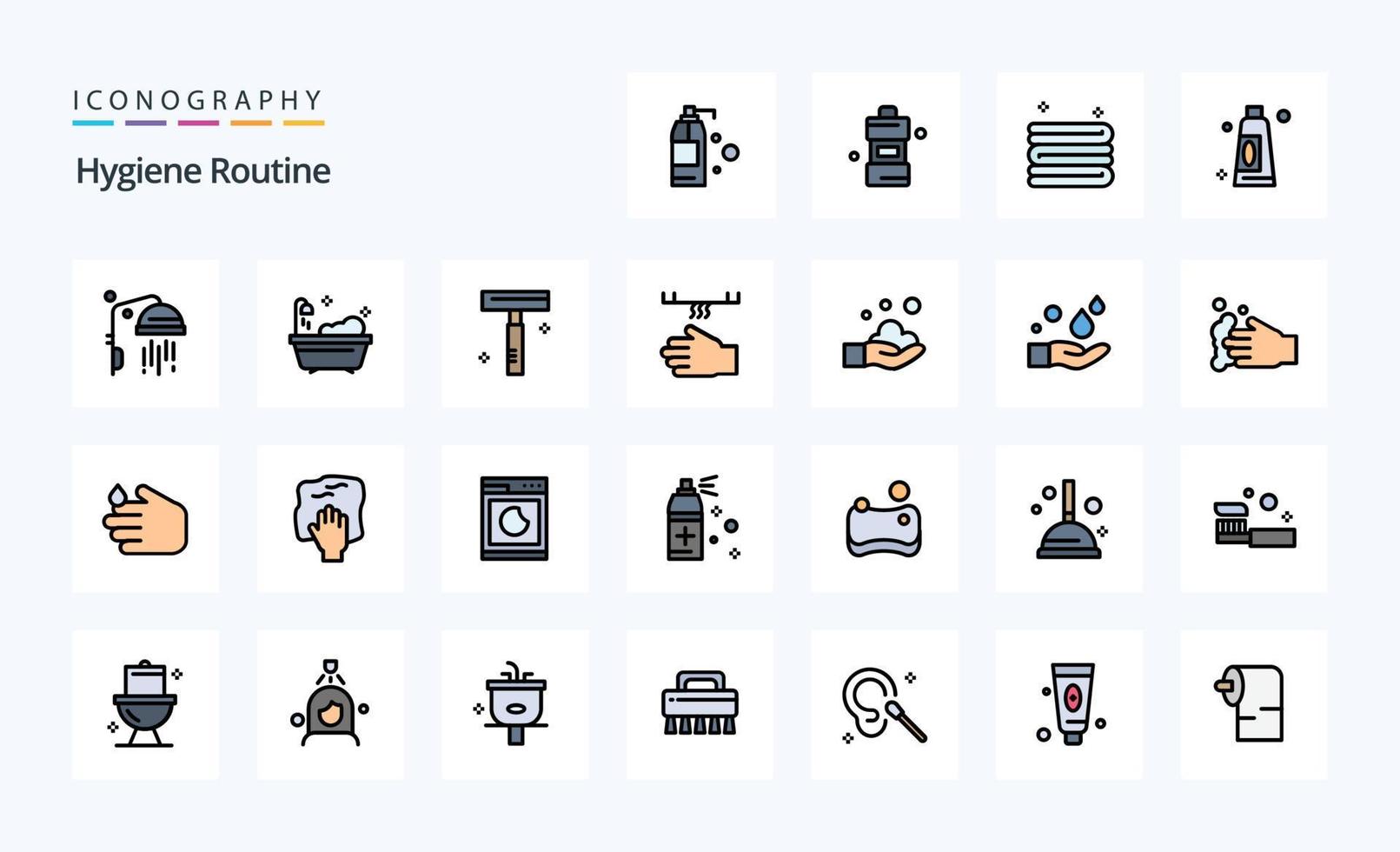 25 Hygiene Routine Line Filled Style icon pack vector