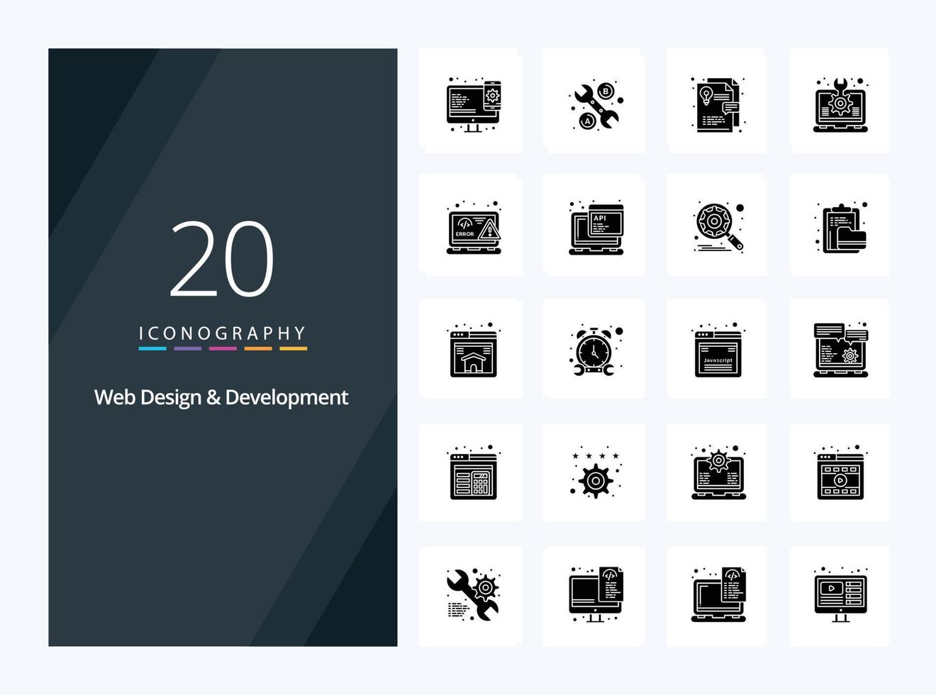 20 Web Design And Development Solid Glyph icon for presentation vector