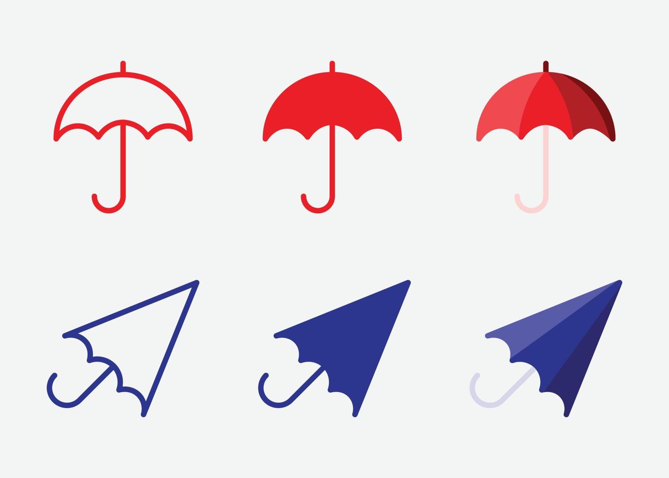 Umbrella icon set. Different umbrella collection, Umbrella silhouette icons collection, umbrella in flat style and outline. Simple web icons set. Vector