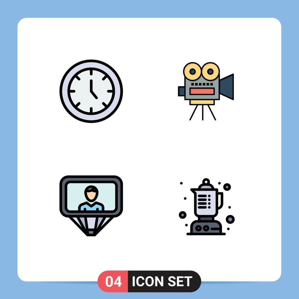 Set of 4 Modern UI Icons Symbols Signs for clock profile time filam login Editable Vector Design Elements