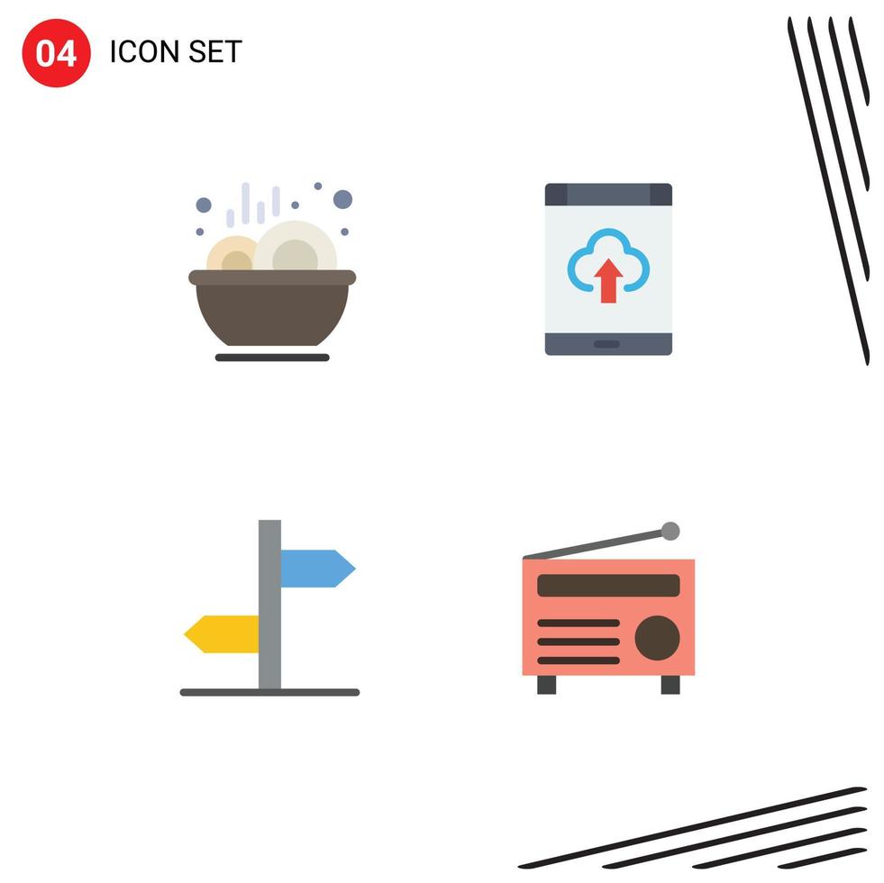 Pictogram Set of 4 Simple Flat Icons of bowl direction stew smartphone board Editable Vector Design Elements