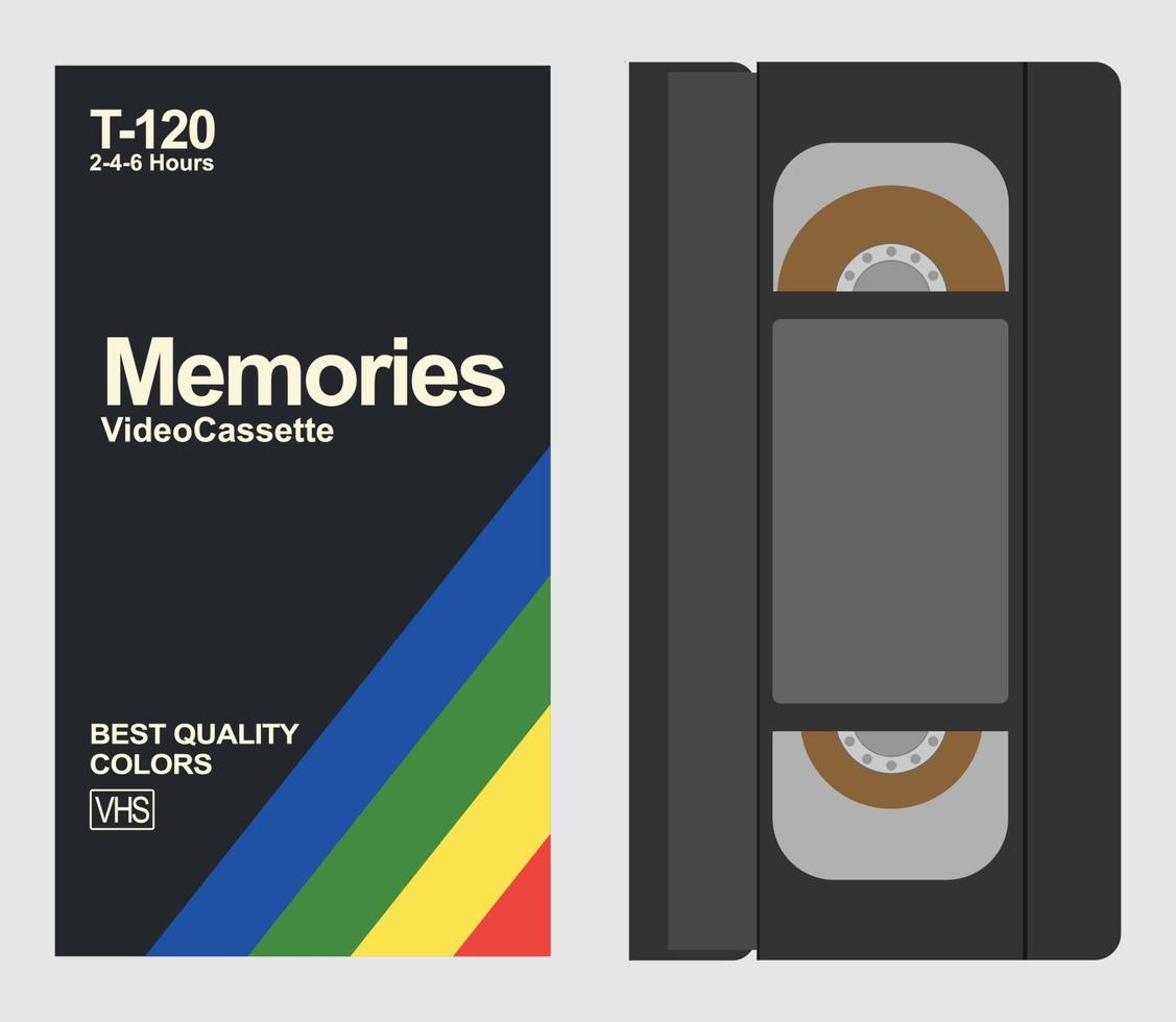 cubierta de casete vhs en blanco de estilo retro en vector negro