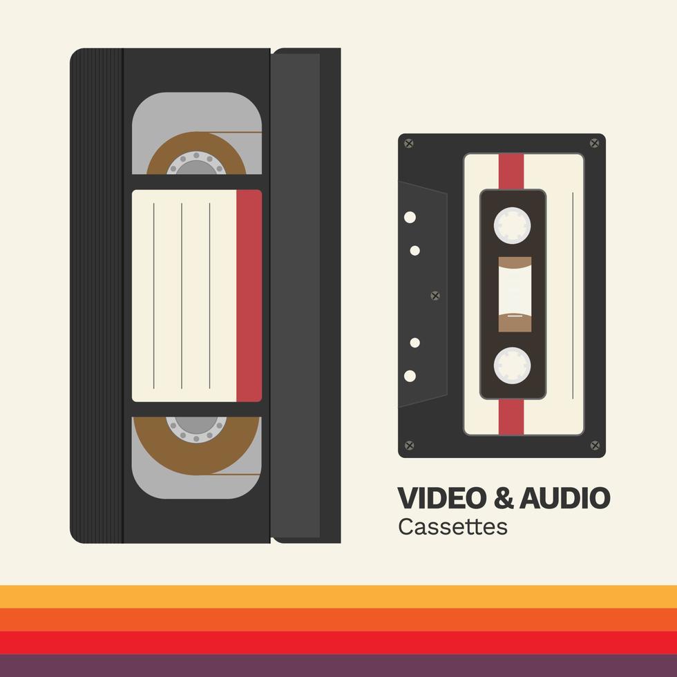 vhs video cassette with audio cassette vector