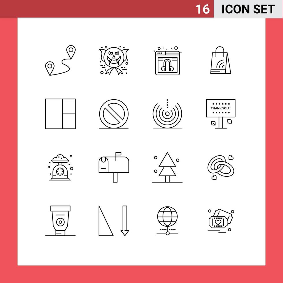 16 Universal Outline Signs Symbols of close grid web shopping handbag Editable Vector Design Elements