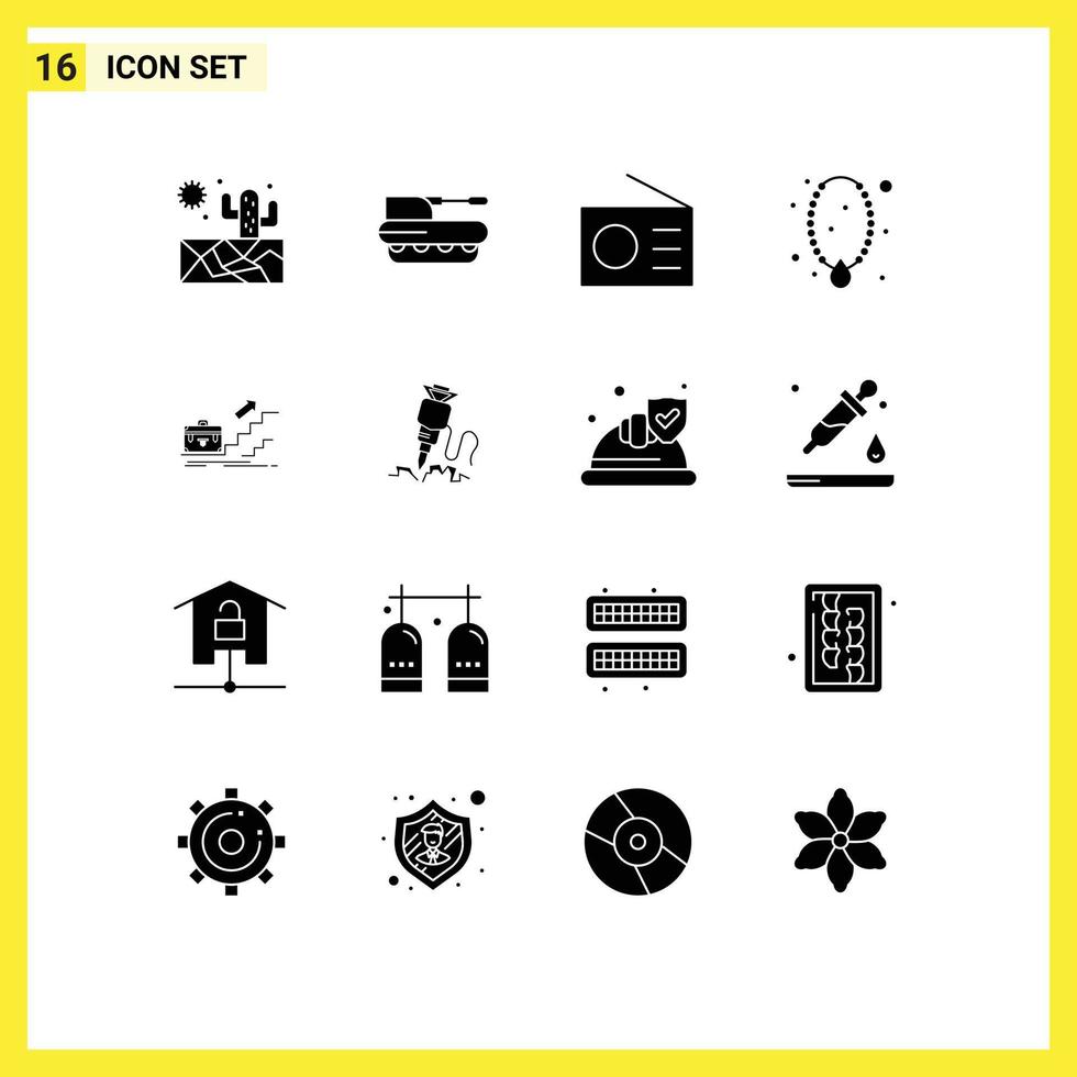 Pictogram Set of 16 Simple Solid Glyphs of growth ornament devices necklace jewelry Editable Vector Design Elements