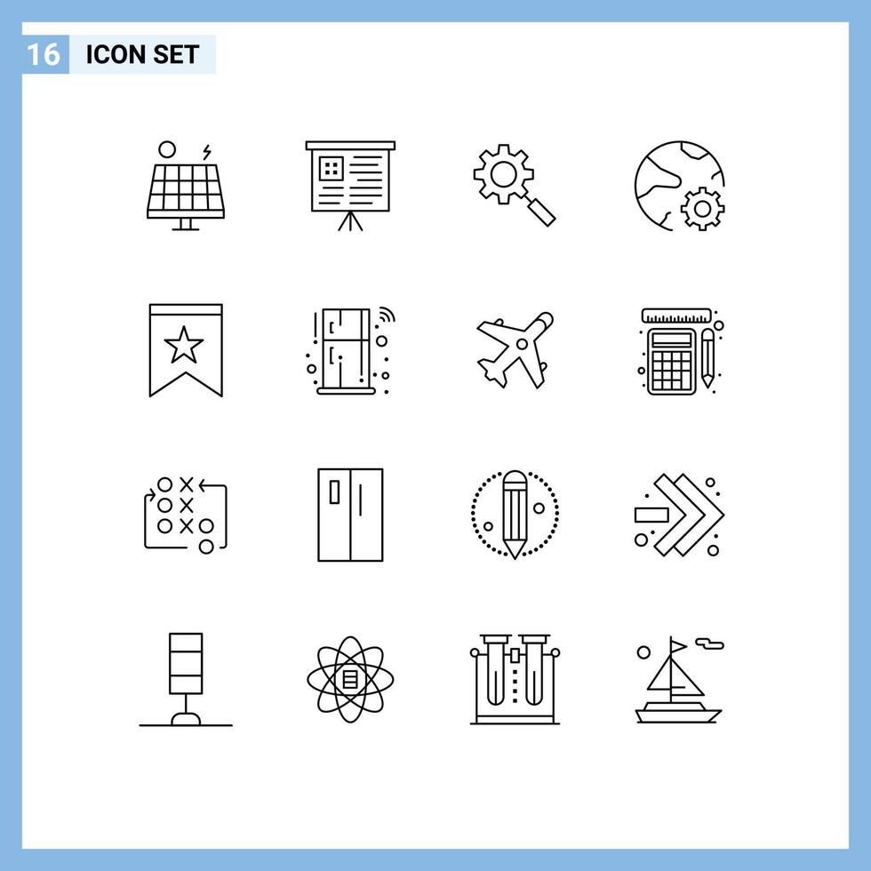16 Creative Icons Modern Signs and Symbols of insignia badge gear online internet Editable Vector Design Elements
