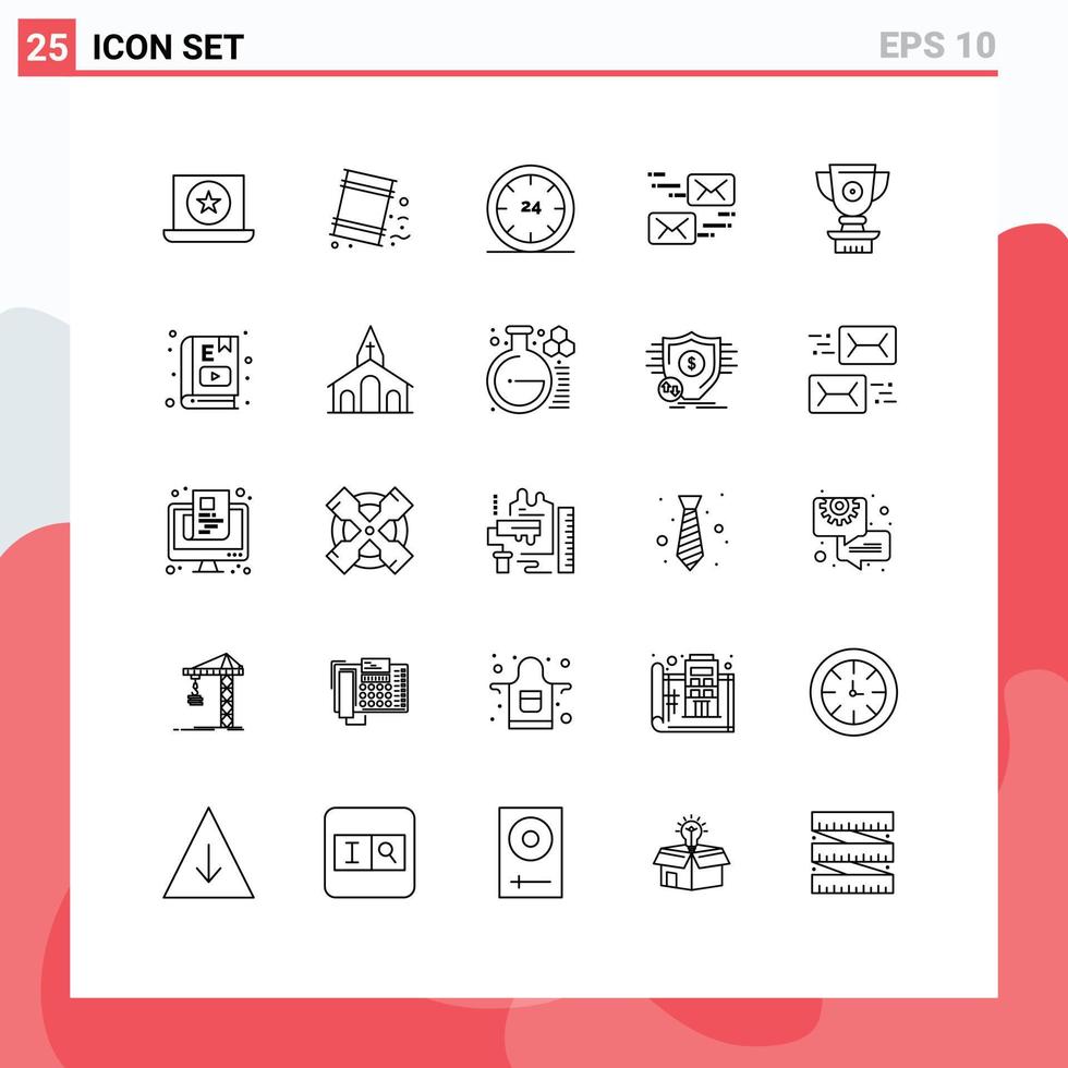 Pack of 25 creative Lines of trophy marketing and mail night Editable Vector Design Elements