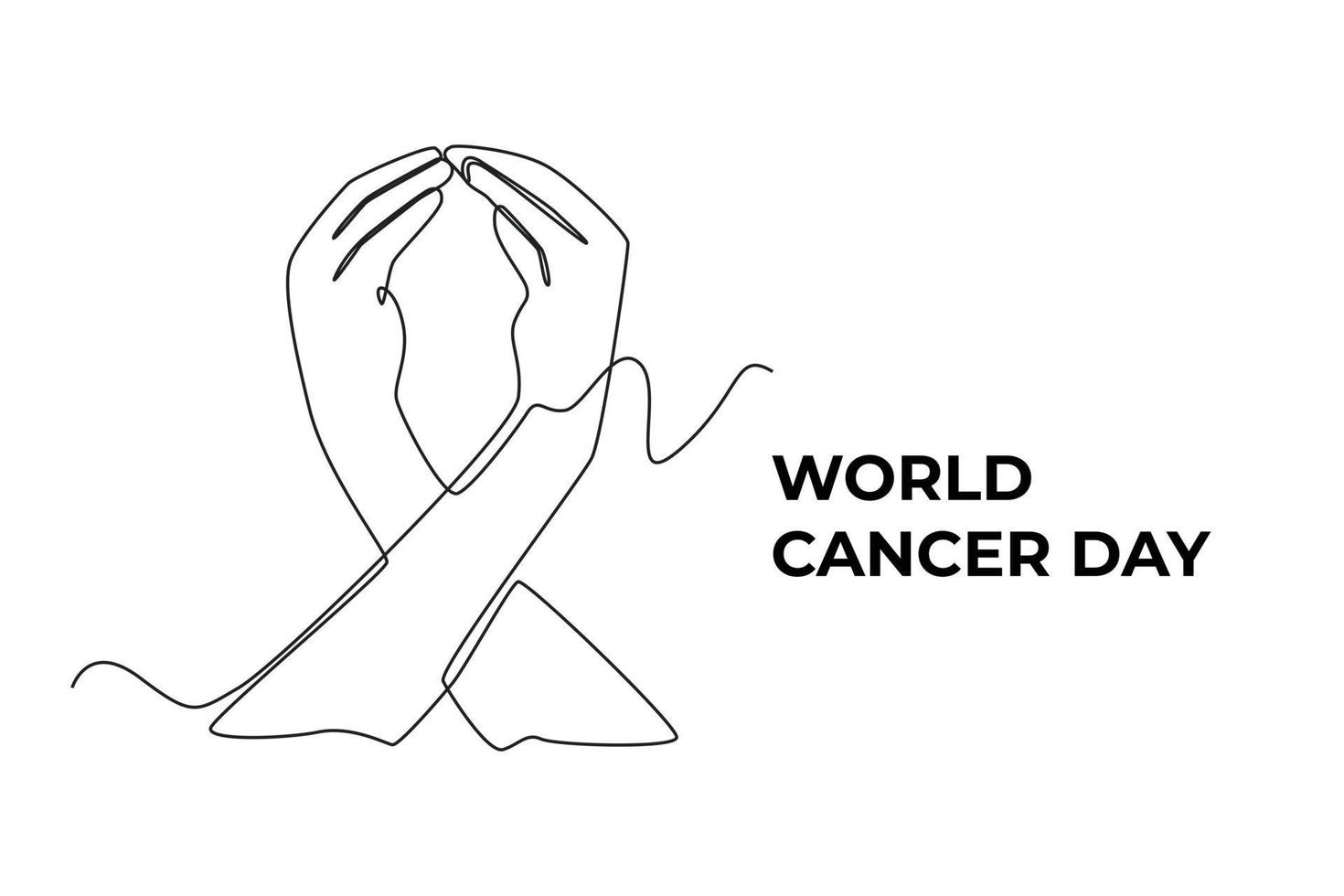 Continuous one line drawing hands forming a Heart sign for support against cancer. World cancer day concept. Single line draw design vector graphic illustration.