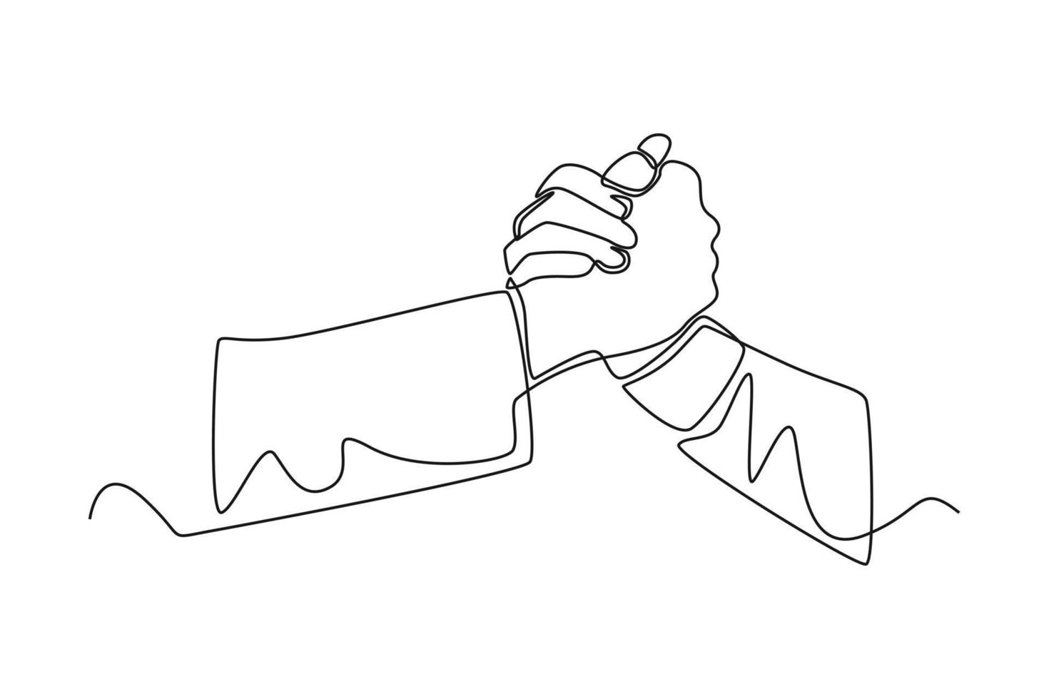 Continuous one line drawing two clasped hands. Team work concept. Single line draw design vector graphic illustration.