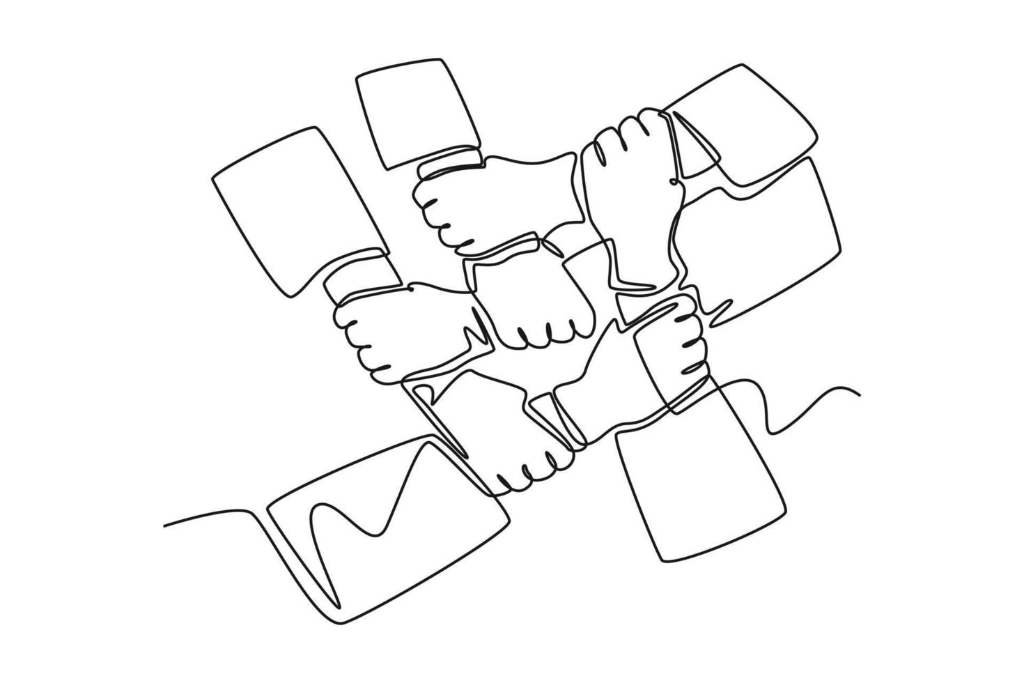 Continuous one line drawing hands holding each other. Team work concept. Single line draw design vector graphic illustration.