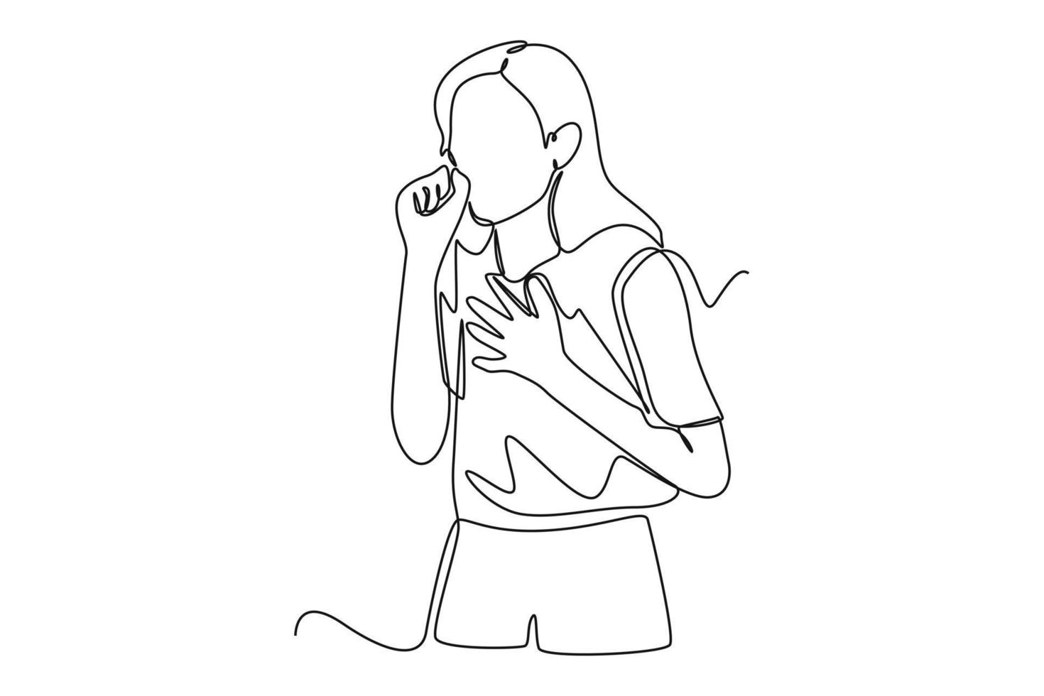Single one line drawing Sick woman coughing over his hand. Sick people concept. Continuous line draw design graphic vector illustration.