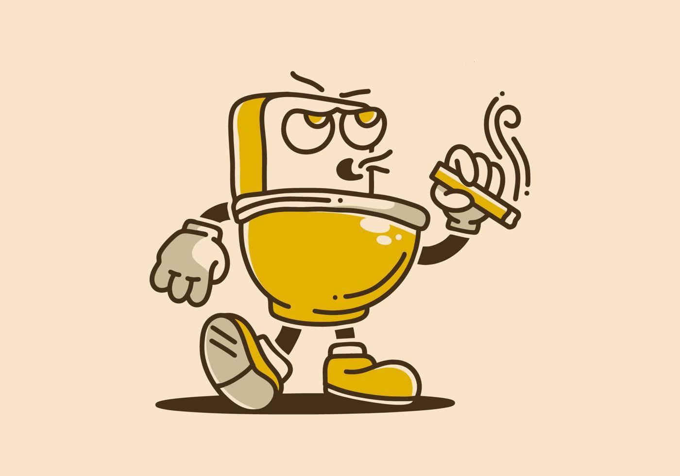 Illustration design of toilet mascot holding a cigarette vector