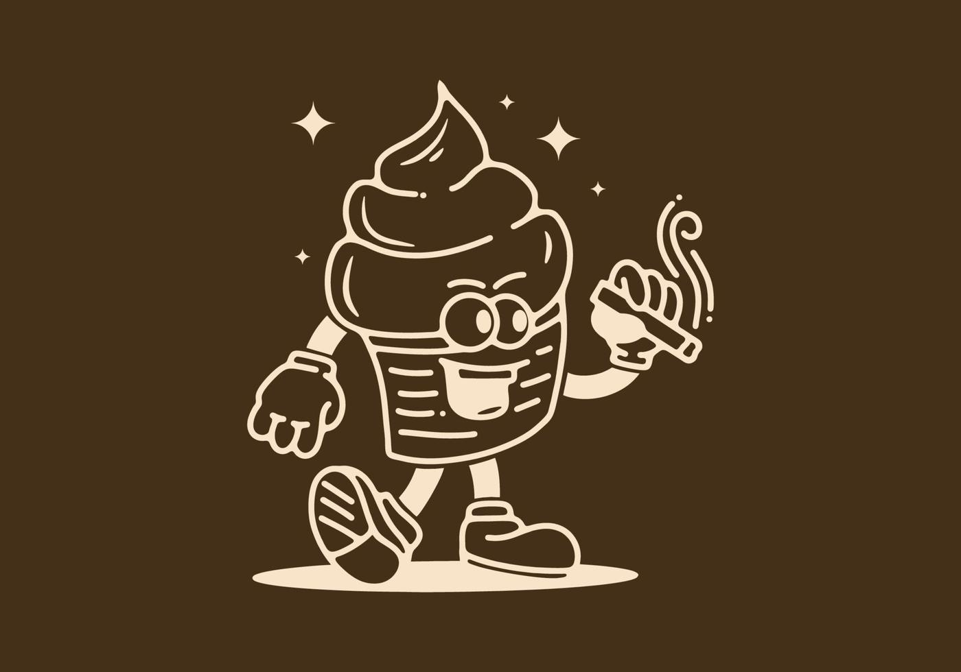 Illustration design of ice cream mascot holding a cigarette vector