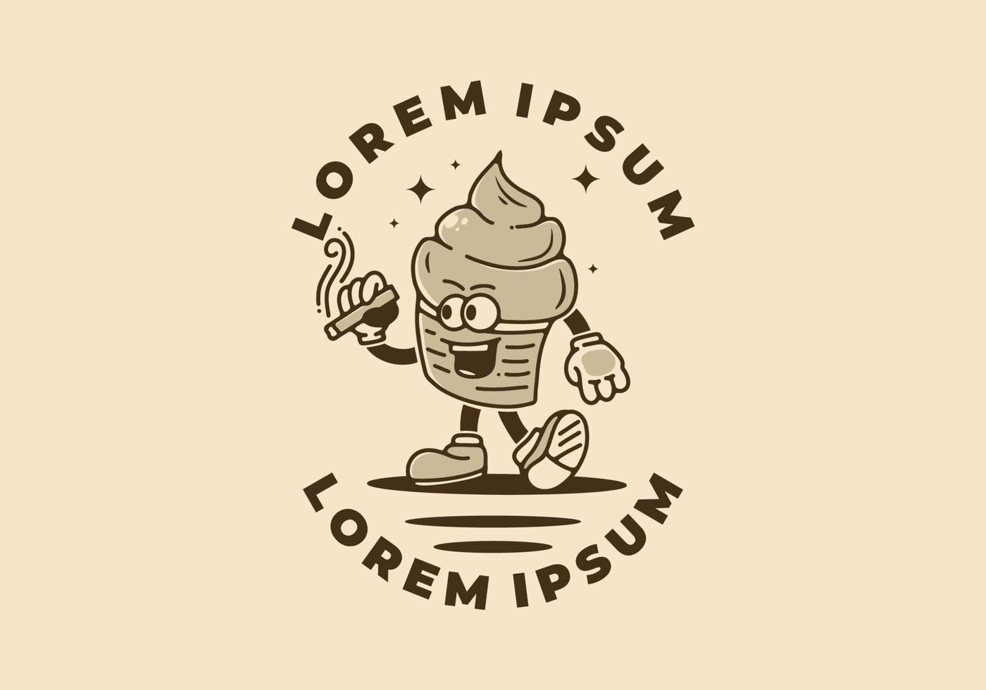 Illustration design of ice cream mascot holding a cigarette vector