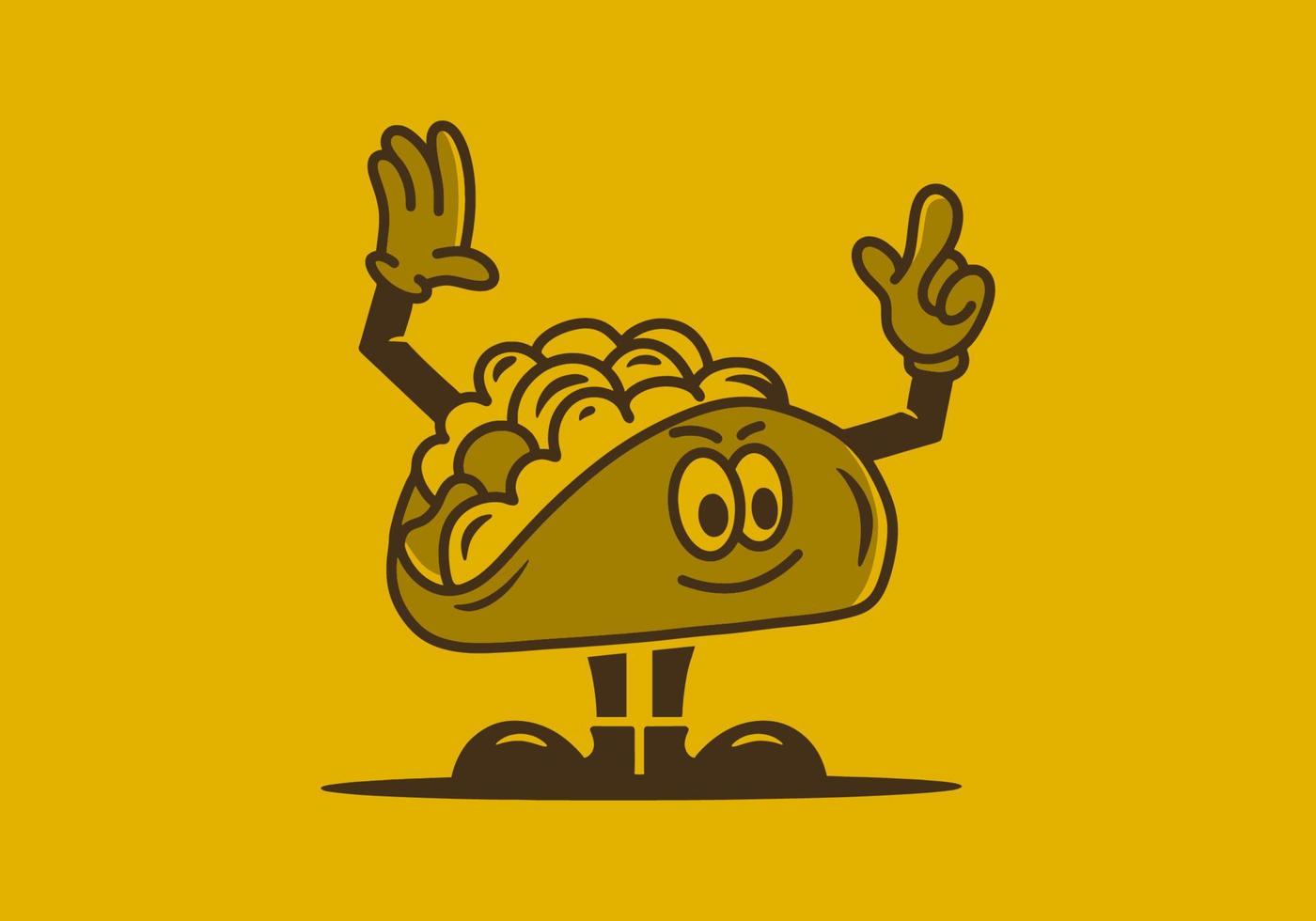 diseño ilustrativo de la mascota del taco con manos y pies vector