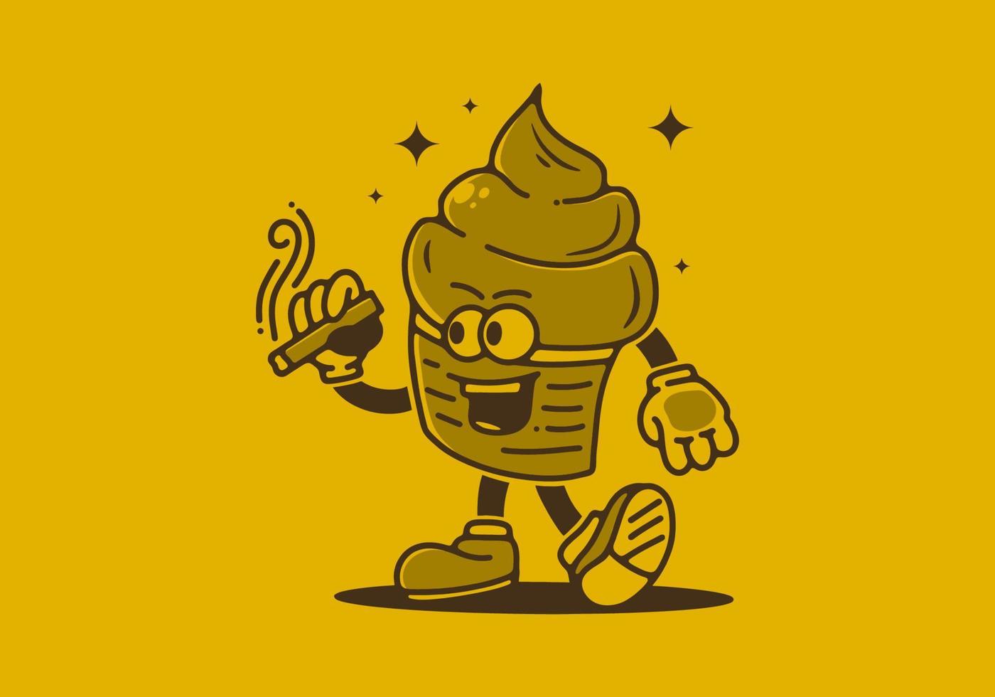 diseño ilustrativo de mascota de helado sosteniendo un cigarrillo vector