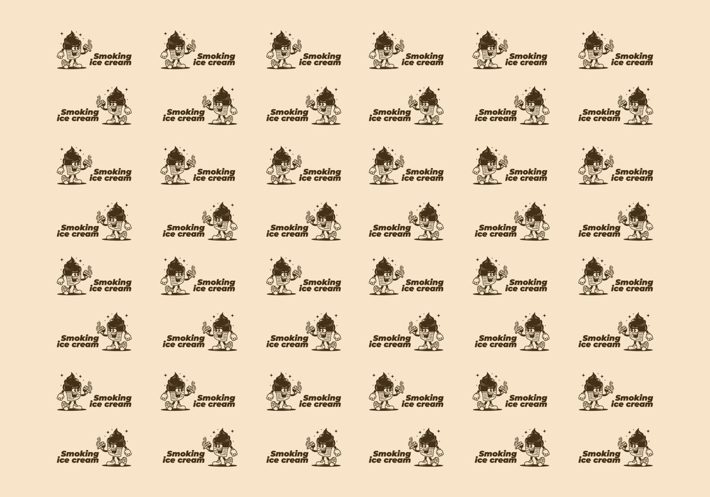 Illustration design pattern of ice cream mascot holding a cigarette vector
