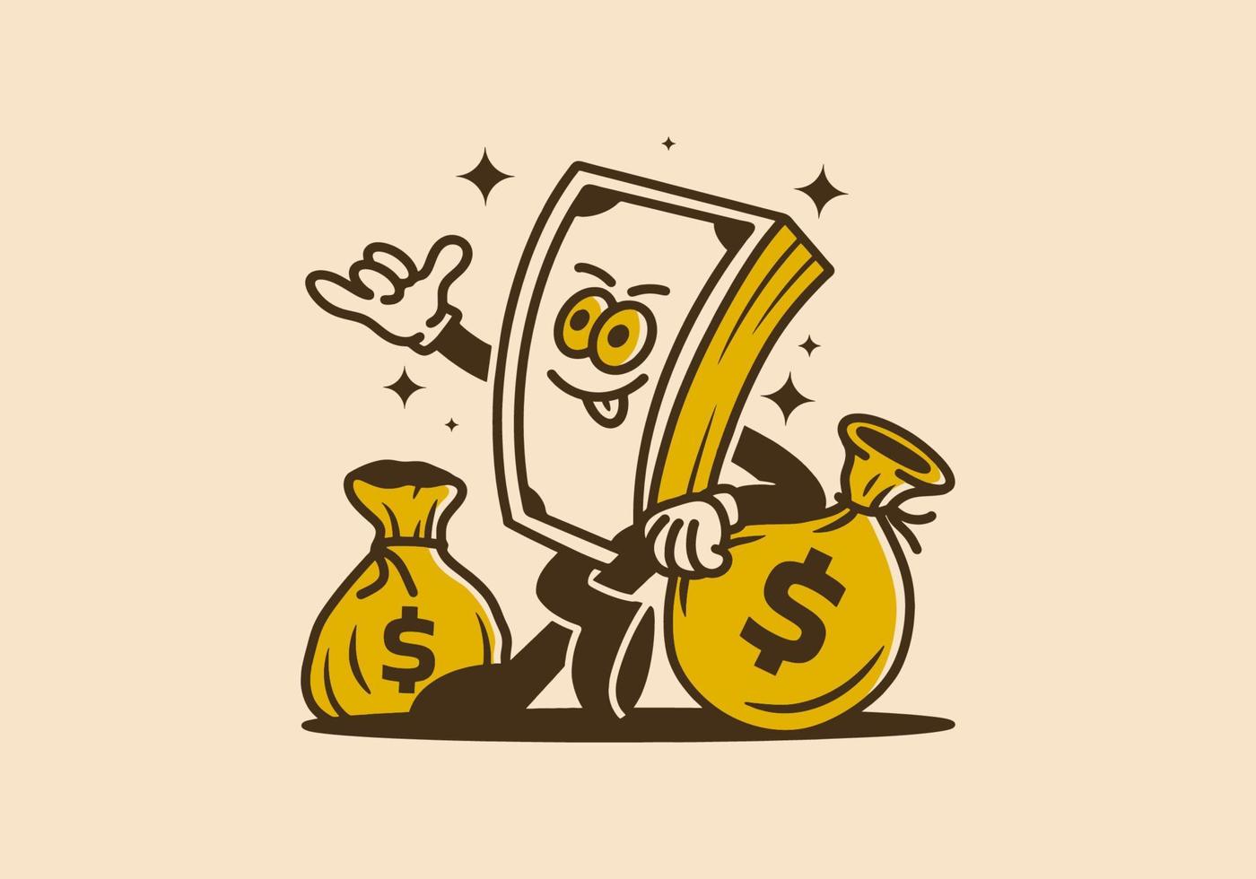 Mascot art illustration of money with hands and feet vector