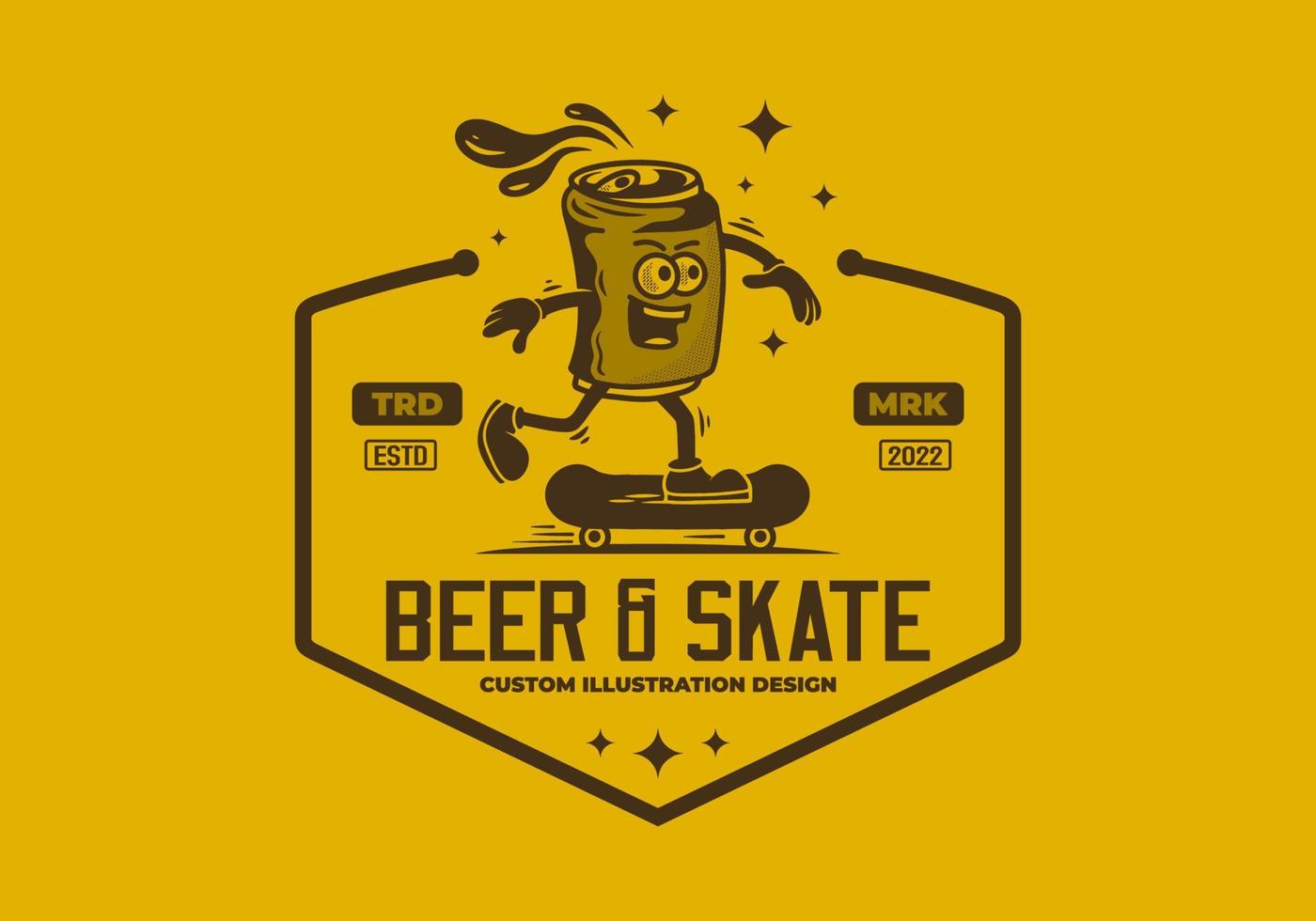 ilustración de mascota de una lata de cerveza patinando vector