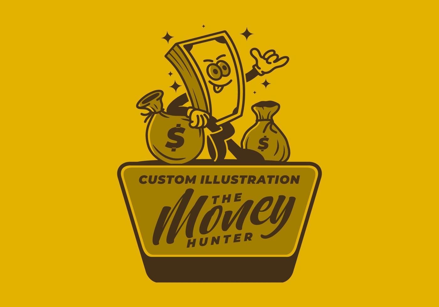 Mascot art illustration of money with hands and feet vector