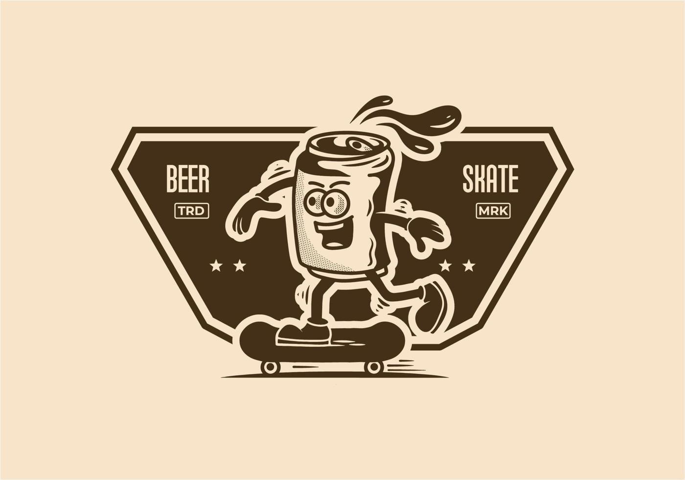 ilustración de mascota de una lata de cerveza patinando vector