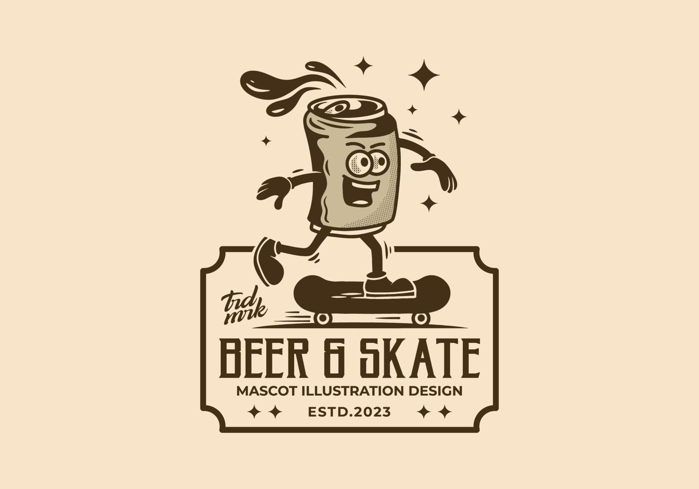 mascot illustration of a beer can skateboarding vector