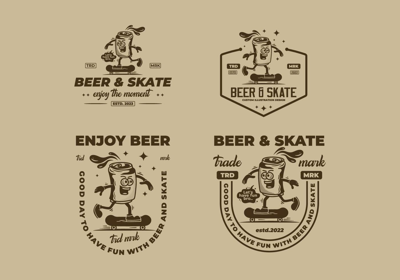 ilustración de mascota de una lata de cerveza patinando vector