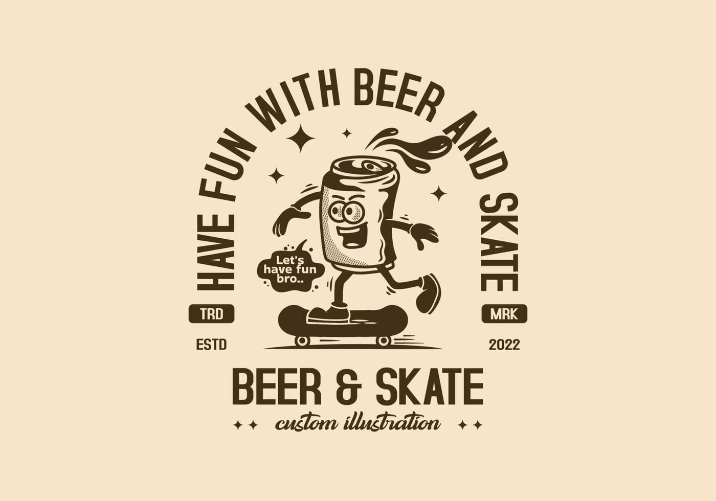 mascot illustration of a beer can skateboarding vector