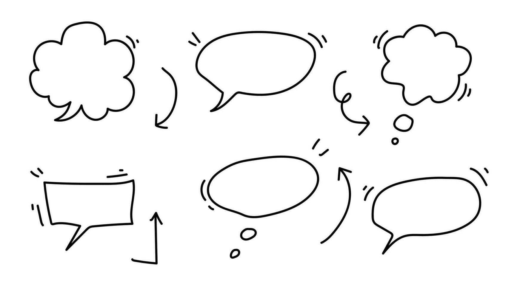 conjunto de burbujas de voz dibujadas a mano con negro sobre fondo blanco vector
