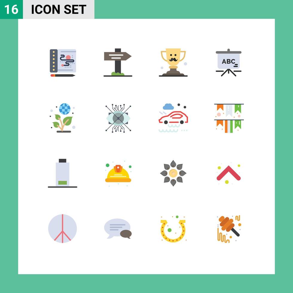 Flat Color Pack of 16 Universal Symbols of augmentation green father day schoolbag Editable Pack of Creative Vector Design Elements