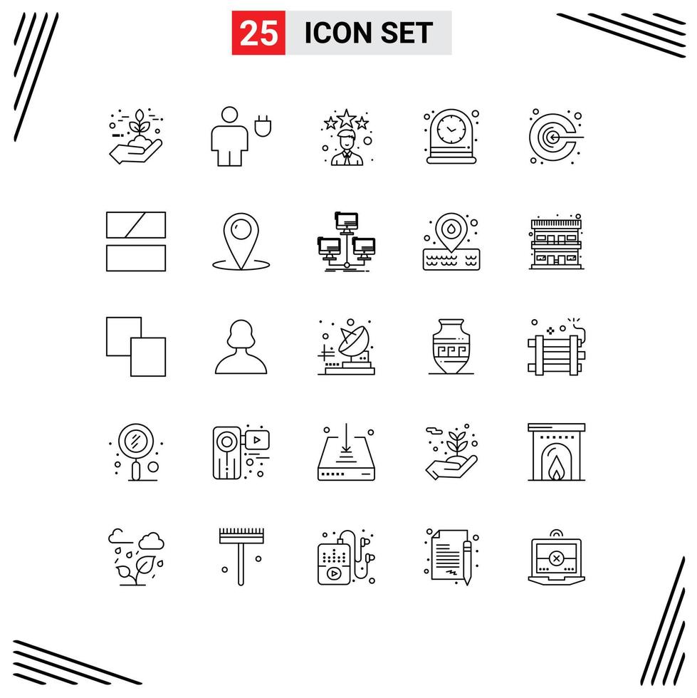 25 Thematic Vector Lines and Editable Symbols of watch table human clock rating Editable Vector Design Elements