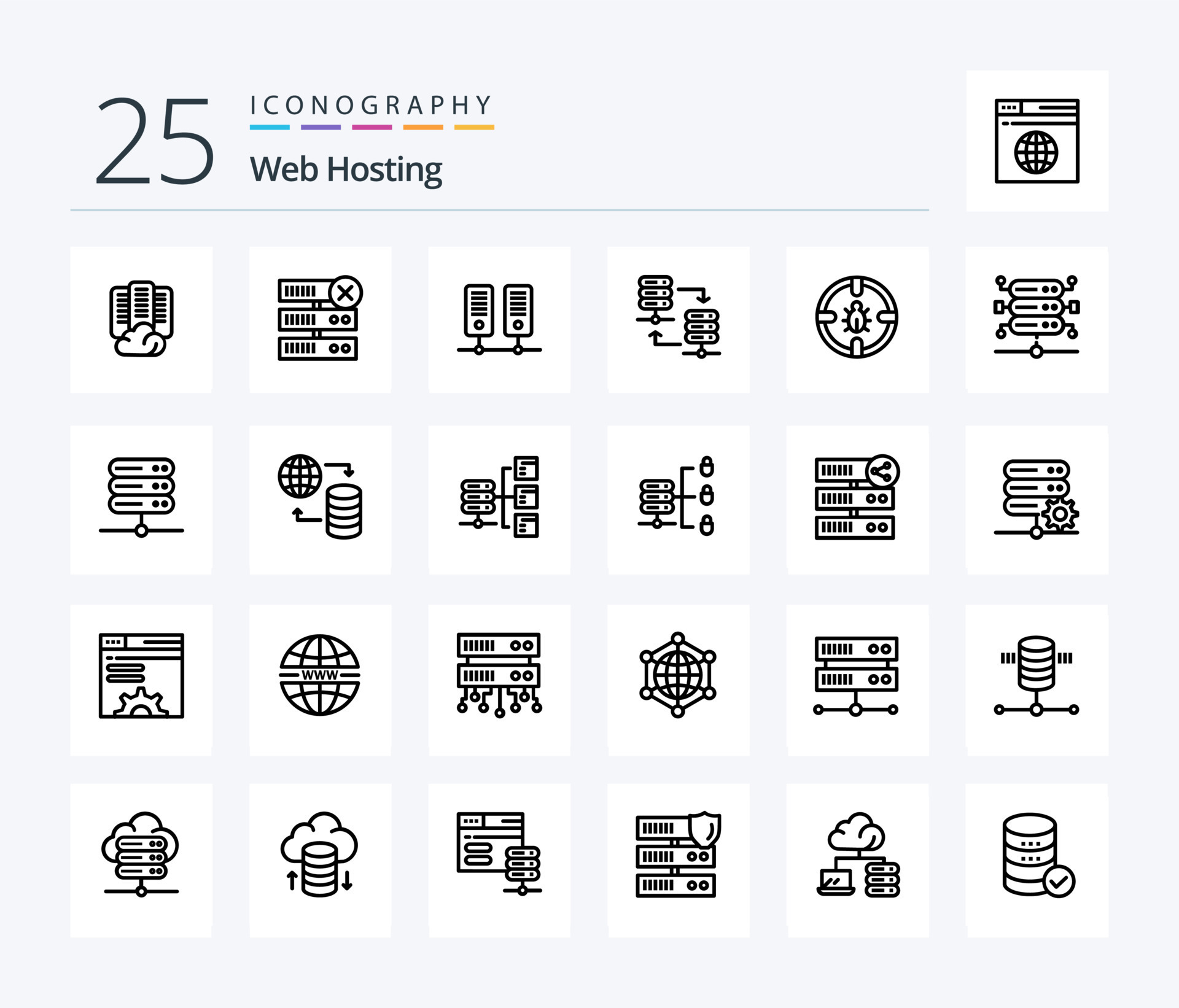 Web Hosting 25 Line Icon Pack Including Share Server Hosting Server web-hosting-25-line-icon-pack-including-share-server-hosting-server