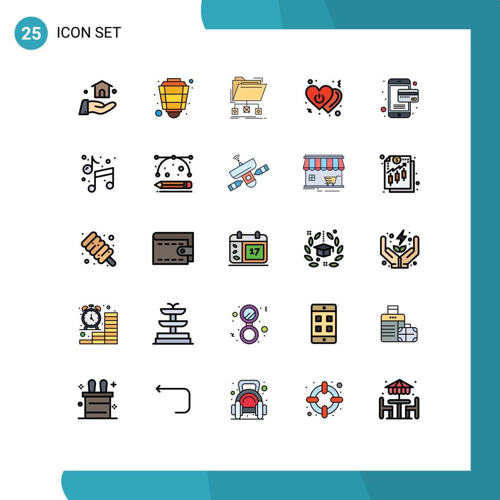 Set of 25 Modern UI Icons Symbols Signs for switch off backup love network Editable Vector Design Elements