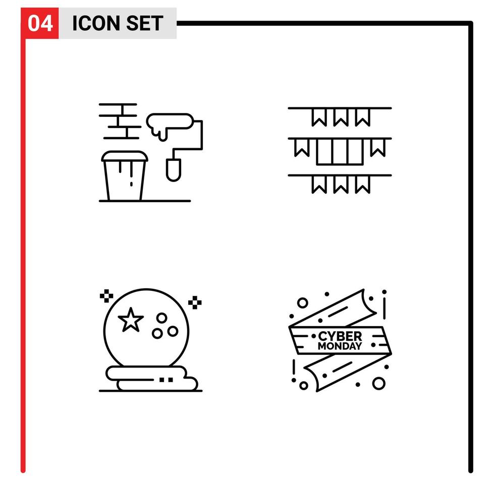 Stock Vector Icon Pack of 4 Line Signs and Symbols for brush irish roller flag halloween Editable Vector Design Elements