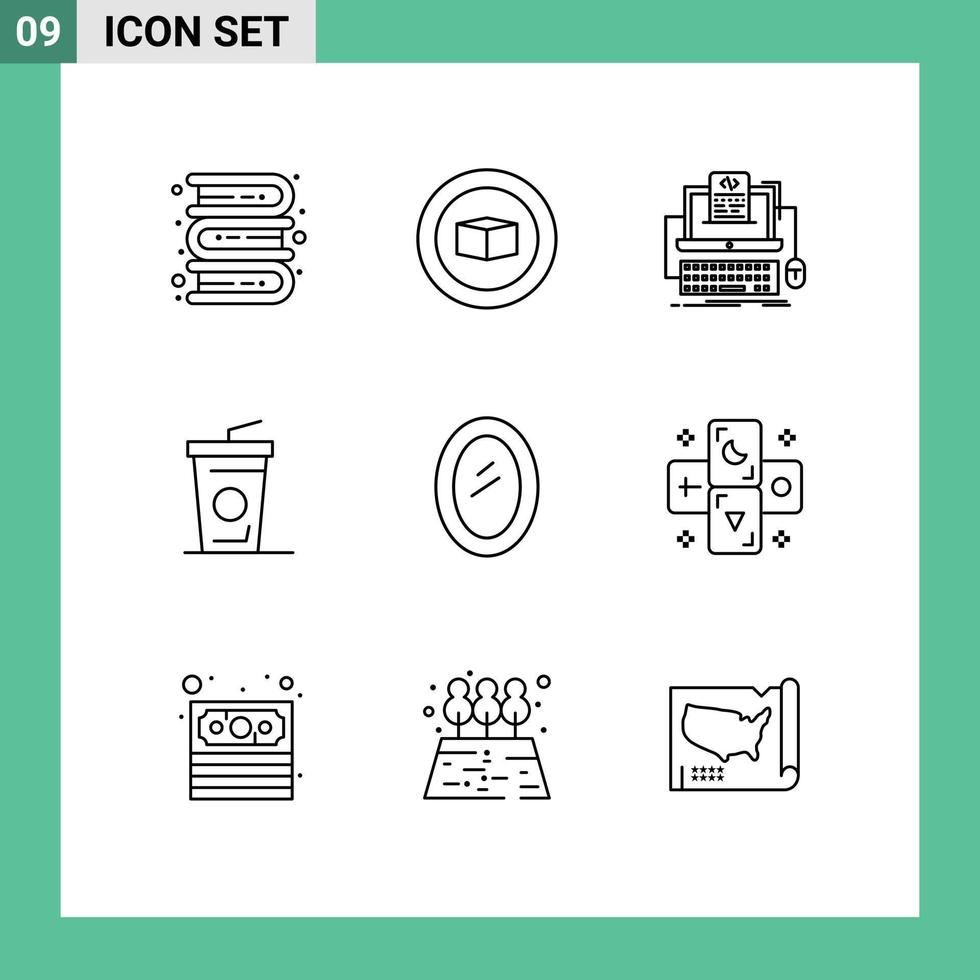 Group of 9 Modern Outlines Set for home appliances coding drink beverage Editable Vector Design Elements