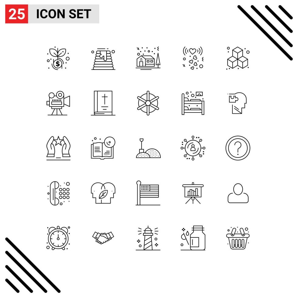 25 User Interface Line Pack of modern Signs and Symbols of camera box christmas signal love Editable Vector Design Elements
