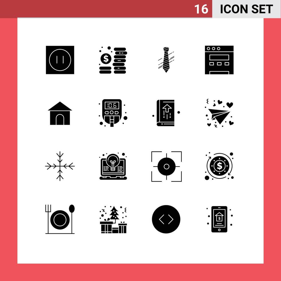 Mobile Interface Solid Glyph Set of 16 Pictograms of house building tie website interview Editable Vector Design Elements