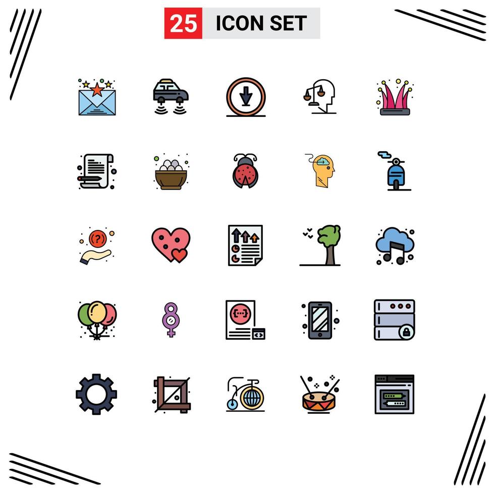 Pack of 25 creative Filled line Flat Colors of mind human arrow equilibrium pointer Editable Vector Design Elements